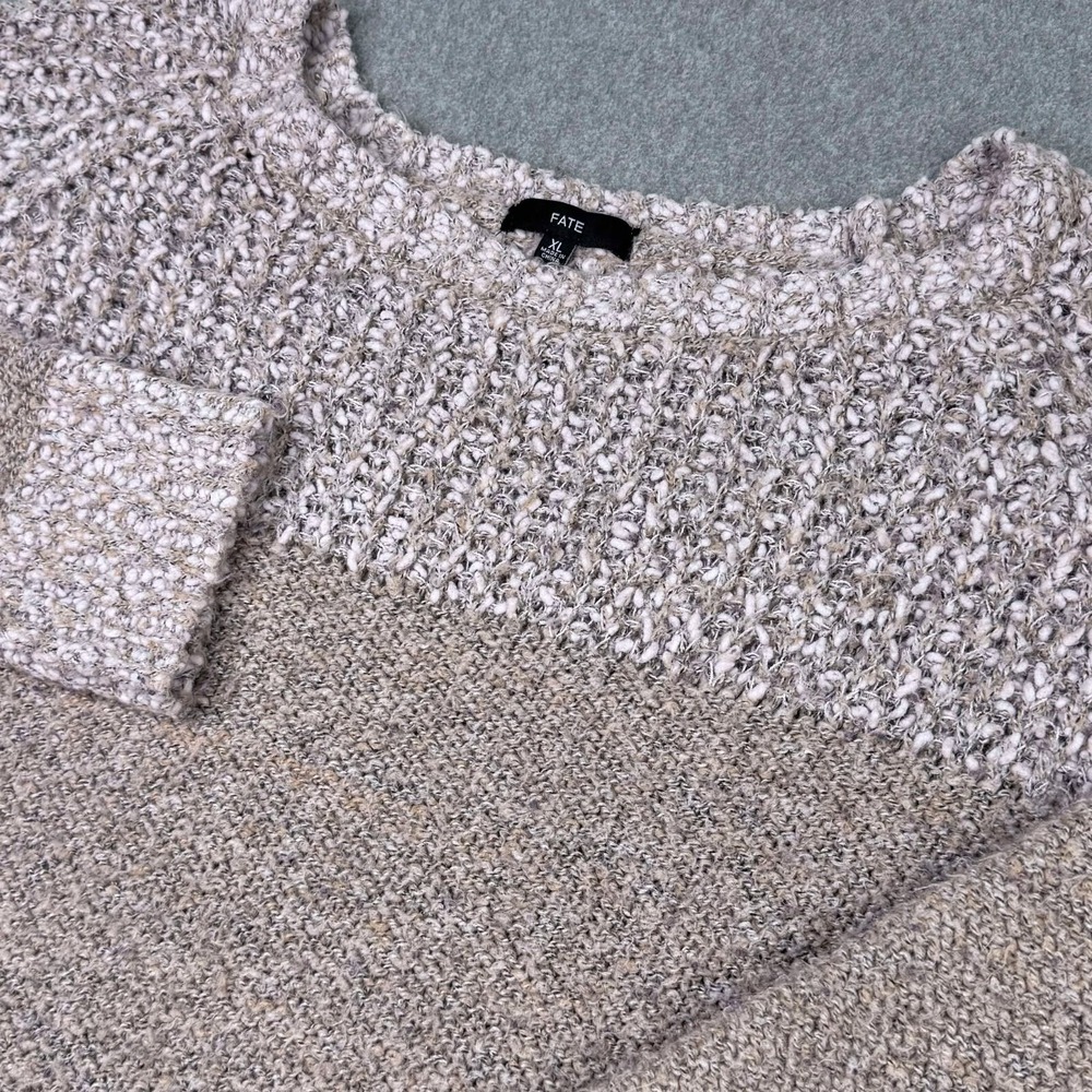 Fate Clairina Taupe Textured Pullover Sweater Chunky Knit Women's Size XL Cozy